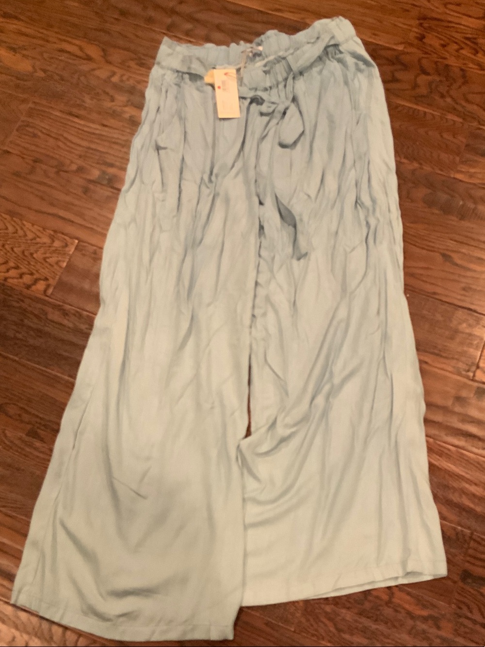 Johnny Was Pale Blue Flowing Pants with Tie Waist